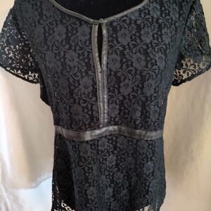 Elegant Black Harv'e Bernard Lace Women's Top, With Faux Leather Trim.
